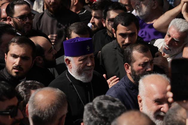 ARMENIA, YEREVAN - AUGUST 7, 2026: Catholicos Garegin II (C) of All Armenians is seen ahead of a court hearing over allegations of failing to comply with a civil court order. Alexander Patrin TASS  95875914