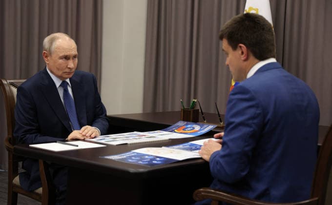 August 7, 2026, Krasnoyarsk, Krasnoyarsk Krai, Russia: Russian President Vladimir Putin, listens to Krasnoyarsk Territory Governor Mikhail Kotyukov, right, deliver his report during a working meeting, August 3, 2026 in Krasnoyarsk, Russia. Krasnoyarsk Russia - ZUMAp138 20260807_zaa_p138_009 Copyright: xVyacheslavxProkofiev RussianxGovx