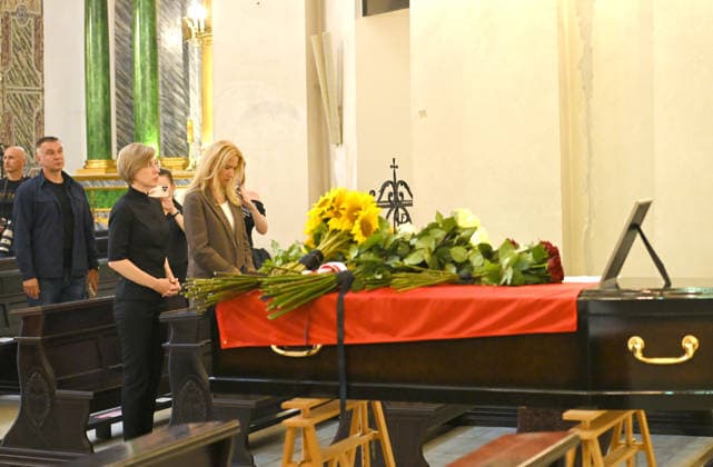 Deputy Head of the Office of the President of Ukraine Iryna Vereshchuk and Deputy Speaker of the Verkhovna Rada of Ukraine Olena Kondratiuk (L to R) attend the farewell ceremony for Polish volunteer Marek Rusek-Wolski, who was killed near Kharkiv by a Russian drone attack, at the Cathedral of St Alexander in Kyiv, Ukraine, August 7, 2026. The tragedy occurred at the end of July (approximately 27 July) near Kharkiv, when the volunteer came under a targeted Russian drone strike while on a humanitarian mission. Marek Rusek-Wolski was an administrator of the Polish volunteer community Razem dla Ukrainy. Since early 2023, he had been regularly travelling to Ukraine. He used to organise fundraisers, purchase and deliver food, medicines, hygiene p  Copyright: xYevhenxKotenkox