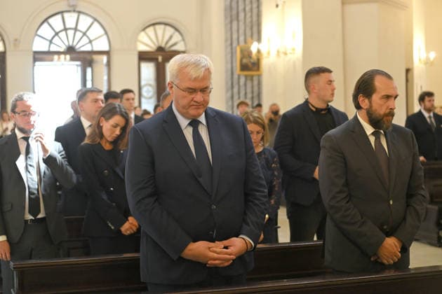 Commemorative ceremony for Polish volunteer Marek Rusek-Wolski in Kyiv Acting Minister of Foreign Affairs of Ukraine Andrii Sybiha (L) and Charge d affaires of the Republic of Poland in Ukraine Piotr Lukasiewicz attend the farewell ceremony for Polish volunteer Marek Rusek-Wolski, who was killed near Kharkiv by a Russian drone attack, at the Cathedral of St Alexander in Kyiv, Ukraine, August 7, 2026. The tragedy occurred at the end of July (approximately 27 July) near Kharkiv, when the volunteer came under a targeted Russian drone strike while on a humanitarian mission. Marek Rusek-Wolski was an administrator of the Polish volunteer community Razem dla Ukrainy. Since early 2023, he had been regularly travelling to Ukraine. He used to organi  Copyright: xYevhenxKotenkox xUkrinformx xAvalonx 1121304807
