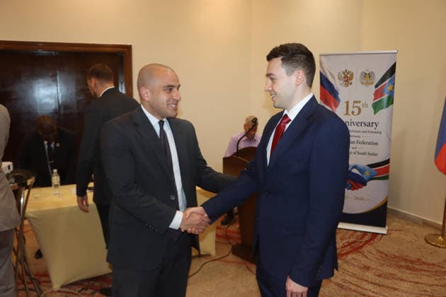 August 7, 2026, Juba, Ces Juba, South Sudan: From left , Bishoy Sadek, Political Officer at the Egyptian Embassy in Juba , Mr. Dmitrii Gusev, Third Secretary of the Russian Embassy in Juba ,attend an event marking 15 years of diplomatic relations between Russia and South Sudan. The event was organized by the Russian Embassy in Juba in collaboration with the Institute for Diplomatic Studies of the Ministry of Foreign Affairs and International Cooperation of South Sudan Juba South Sudan  - ZUMAb132 20260807_zip_b132_011 Copyright: xSamirxBolx