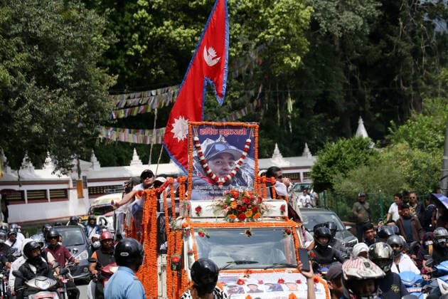 Funeral Held For Record Holding Nepali Climber Pur Bahadur Gurung- -Yukta- Killed In Broad Peak Avalanche With Honors Families and relatives bring the body of Nepali mountaineer Pur Bahadur Gurung (Yukta), who died during an expedition on Pakistan s 8,047-metre Broad Peak, for cremation in Kathmandu, Nepal, on August 7, 2026. The cremation took place at Swayambhu in the presence of family members, relatives, Home Minister Sudan Gurung, Nepali Congress President Gagan Thapa, members of the mountaineering community and well-wishers. The funeral was led by shamans who performed rituals after circumnavigating the Swayambhunath Stupa, a UNESCO World Heritage Site and a pilgrimage site for Buddhists. Gurung is the first among five Nepali climbers  Copyright: xSubaasxShresthax originalFilename: shrestha-funeralh260807_npwD6.jpg