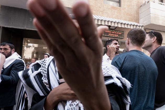 August 8, 2026, Jerusalem, Israel: Ultra Orthodox Haredi Jews demonstrate outside Cafo Basimta in downtown Jerusalem on Saturday over its decision to remain open for business on the Jewish Sabbath. Jerusalem Israel - ZUMAa126 20260808_zap_a126_007 Copyright: xNirxAlonx