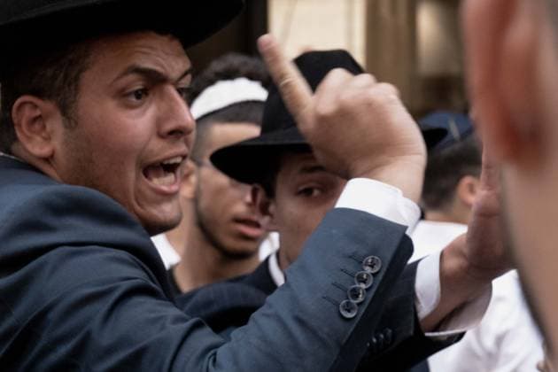 August 8, 2026, Jerusalem, Israel: Ultra Orthodox Haredi Jews demonstrate outside Cafo Basimta in downtown Jerusalem on Saturday over its decision to remain open for business on the Jewish Sabbath. Jerusalem Israel - ZUMAa126 20260808_zap_a126_009 Copyright: xNirxAlonx