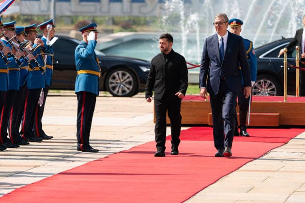 August 8, 2026, Belgrade, Central Serbia, Serbia: 202688, Belgrade, Serbia - Serbian President VUCIC ALEKSANDAR hosts Ukrainian President VOLODYMYR ZELENSKYY during his official visit to the Republic of Serbia at the Palace of Serbia. Belgrade Serbia - ZUMAd223 20260808_zip_d223_006 Copyright: xMarkoxDimicx