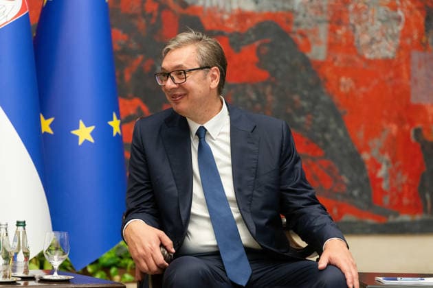 August 8, 2026, Belgrade, Central Serbia, Serbia: 202688, Belgrade, Serbia - Serbian President VUCIC ALEKSANDAR hosts Ukrainian President VOLODYMYR ZELENSKYY during his official visit to the Republic of Serbia at the Palace of Serbia. Belgrade Serbia - ZUMAd223 20260808_zip_d223_018 Copyright: xMarkoxDimicx