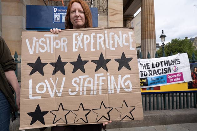 August 8, 2026, Edinburgh, Scotland, UK: Members of the Public and Commercial Services union at the National Galleries of Scotland have taken strike action during the Edinburgh Festival Fringe in a dispute over what the union describes as detrimental changes to working practices and a failure to consult. The union says the changes could make it harder for staff to take breaks, create difficulties in providing reasonable adjustments for disabled staff, and pose challenges for union representatives accessing facility time in affected roles. Edinburgh UK - ZUMAs357 20260808_zip_s357_005 Copyright: xCameronxScottx