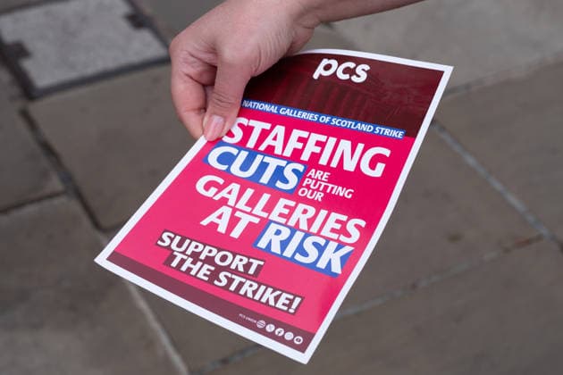 August 8, 2026, Edinburgh, Scotland, UK: Members of the Public and Commercial Services union at the National Galleries of Scotland have taken strike action during the Edinburgh Festival Fringe in a dispute over what the union describes as detrimental changes to working practices and a failure to consult. The union says the changes could make it harder for staff to take breaks, create difficulties in providing reasonable adjustments for disabled staff, and pose challenges for union representatives accessing facility time in affected roles. Edinburgh UK - ZUMAs357 20260808_zip_s357_013 Copyright: xCameronxScottx