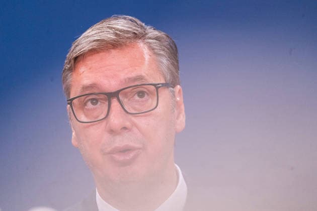 August 8, 2026, Belgrade, Central Serbia, Serbia: 202688, Belgrade, Serbia - Serbian President VUCIC ALEKSANDAR hosts Ukrainian President VOLODYMYR ZELENSKYY during his official visit to the Republic of Serbia at the Palace of Serbia. Serbian President VUCIC ALEKSANDAR addresses the media during a joint press conference. Belgrade Serbia  - ZUMAd223 20260808_zip_d223_030 Copyright: xMarkoxDimicx