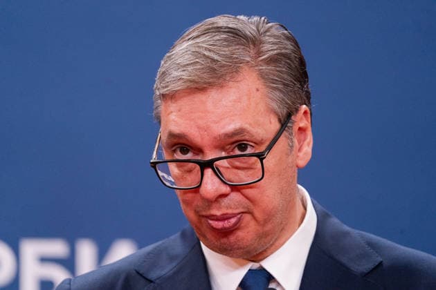August 8, 2026, Belgrade, Central Serbia, Serbia: 202688, Belgrade, Serbia - Serbian President VUCIC ALEKSANDAR hosts Ukrainian President VOLODYMYR ZELENSKYY during his official visit to the Republic of Serbia at the Palace of Serbia. Serbian President VUCIC ALEKSANDAR addresses the media during a joint press conference. Belgrade Serbia  - ZUMAd223 20260808_zip_d223_034 Copyright: xMarkoxDimicx