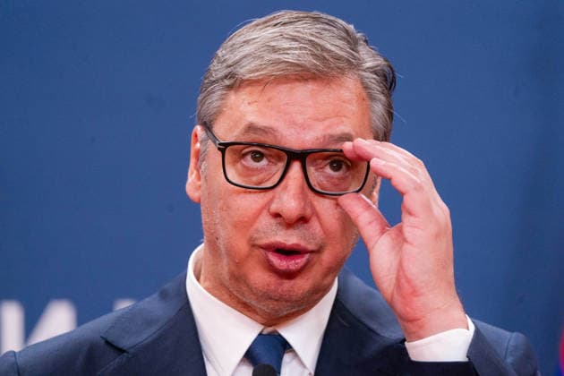 August 8, 2026, Belgrade, Central Serbia, Serbia: 202688, Belgrade, Serbia - Serbian President VUCIC ALEKSANDAR hosts Ukrainian President VOLODYMYR ZELENSKYY during his official visit to the Republic of Serbia at the Palace of Serbia. Serbian President VUCIC ALEKSANDAR addresses the media during a joint press conference. Belgrade Serbia  - ZUMAd223 20260808_zip_d223_035 Copyright: xMarkoxDimicx