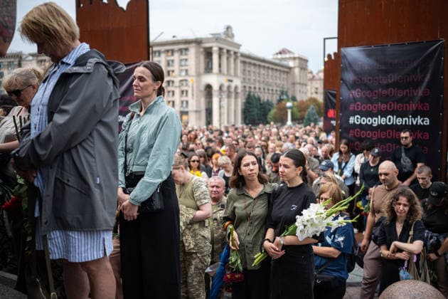 Hundreds attend the funeral of search and rescue volunteer Oleksii Yukov in Kyiv KYIV, UKRAINE - AUGUST 08: Hundreds attend the funeral of search and rescue volunteer Oleksii Yukov in Kyiv, Ukraine, on August 08, 2026. Yukov was killed during a mission to retrieve the bodies of fallen Ukrainian soldiers in Donetsk region of Ukraine. Yukov had been conducting search and rescue missions to retrieve bodies of fallen Ukrainian soldiers sjnce 2014. Danylo Antoniuk Anadolu Kyiv Ukraine. Editorial use only. Please get in touch for any other usage.  Copyright: x2026xAnadoluxDanyloxAntoniukx