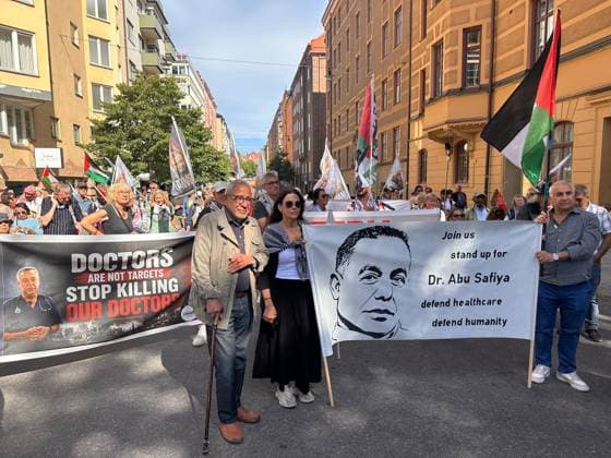 Protesters gather in Stockholm to condemn Israeli military strikes in Gaza and Lebanon STOCKHOLM, SWEDEN - AUGUST 08: Demonstrators hold banners and Palestinian flags during a protest at Odenplan Square in Stockholm, Sweden, on August 08, 2026, condemning Israeli military operations in Gaza and Lebanon. Organized by several civil society groups, protesters rallied against air strikes on civilian infrastructure, schools, and hospitals, calling for an immediate end to the violence and an end to food shortages in the region. Atila Altuntas Anadolu Stockholms Sweden. Editorial use only. Please get in touch for any other usage.  Copyright: x2026xAnadoluxAtilaxAltuntasx
