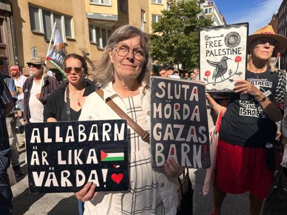 Protesters gather in Stockholm to condemn Israeli military strikes in Gaza and Lebanon STOCKHOLM, SWEDEN - AUGUST 08: Demonstrators hold banners and Palestinian flags during a protest at Odenplan Square in Stockholm, Sweden, on August 08, 2026, condemning Israeli military operations in Gaza and Lebanon. Organized by several civil society groups, protesters rallied against air strikes on civilian infrastructure, schools, and hospitals, calling for an immediate end to the violence and an end to food shortages in the region. Atila Altuntas Anadolu Stockholms Sweden. Editorial use only. Please get in touch for any other usage.  Copyright: x2026xAnadoluxAtilaxAltuntasx