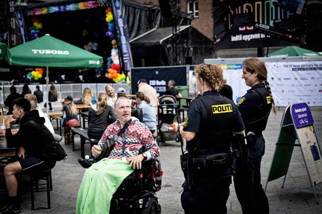 Copenhagen Pride 2026 Police at the opening of Pride Square at Copenhagen Pride 2026 at City Hall Square in Copenhagen on Saturday, August 8, 2026. Police says they will be visible at the pride week after the attack in Berlin. (Photo: Nils Meilvang Scanpix 2026) , Copenhagen Denmark *** Copenhagen Pride 2026: Police at the opening of Pride Square during Copenhagen Pride 2026 at City Hall Square in Copenhagen on Saturday, August 8, 2026. Police say they will maintain a visible presence during Pride Week following the attack in Berlin. Photo by Nils Meilvang, Scanpix, 2026, Copenhagen, Denmark  Copyright: NILSxMEILVANG NilsxMeilvangx spdk20260808-163140-L
