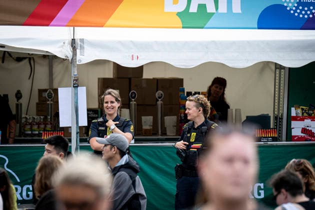 Copenhagen Pride 2026 Police at the opening of Pride Square at Copenhagen Pride 2026 at City Hall Square in Copenhagen on Saturday, August 8, 2026. Police says they will be visible at the pride week after the attack in Berlin. (Photo: Nils Meilvang Scanpix 2026) , Copenhagen Denmark *** Copenhagen Pride 2026: Police at the opening of Pride Square during Copenhagen Pride 2026 at City Hall Square in Copenhagen on Saturday, August 8, 2026. Police say they will maintain a visible presence during Pride Week following the attack in Berlin. Photo by Nils Meilvang, Scanpix, 2026, Copenhagen, Denmark  Copyright: NILSxMEILVANG NilsxMeilvangx spdk20260808-163120-L