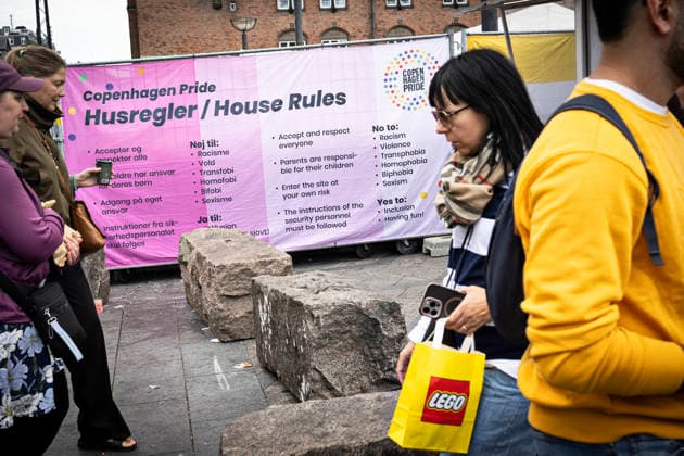 Copenhagen Pride 2026 Granite blocks as security outside the opening of Pride Square during Copenhagen Pride Week 2026 at City Hall Square in Copenhagen on Saturday, August 8, 2026. Police says they will be visible at the pride week after the attack in Berlin. (Photo: Nils Meilvang Scanpix 2026) , Copenhagen Denmark *** Copenhagen Pride 2026 Granite blocks were placed as a security measure outside the opening of Pride Square during Copenhagen Pride Week 2026 at City Hall Square in Copenhagen on Saturday, August 8, 2026. Police say they will maintain a visible presence during Pride Week following the attack in Berlin. Photo by Nils Meilvang, Scanpix 2026, Copenhagen, Denmark  Copyright: NILSxMEILVANG NilsxMeilvangx spdk20260808-163130-L