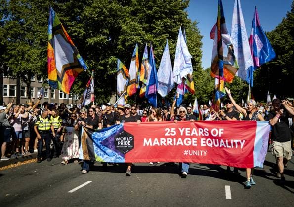 AMSTERDAM - Participants in the Pride March are walking towards Museumplein. The peaceful protest march marks the conclusion of WorldPride, which took place in Amsterdam this year. SEM VAN DER WAL ANP netherlands out - belgium out  Copyright: xx x565088061x originalFilename: 565088061.jpg