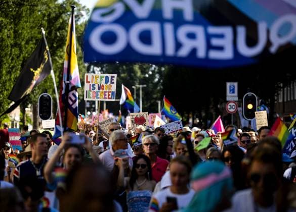 AMSTERDAM - Participants in the Pride March are walking towards Museumplein. The peaceful protest march marks the conclusion of WorldPride, which took place in Amsterdam this year. SEM VAN DER WAL ANP netherlands out - belgium out  Copyright: xx x565090183x originalFilename: 565090183.jpg