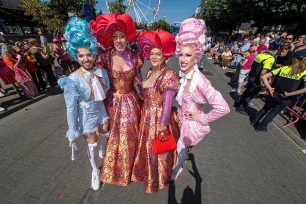 Dressed up participants are seen during the 2026 edition of the Antwerp Pride Parade, part of the Antwerp Pride 2022 festivities that celebrate and support the lesbian, gay, bisexual and transgender oriented people and their allies, Friday 07 August 2026 in Antwerpen.  JONASxROOSENS 182956170