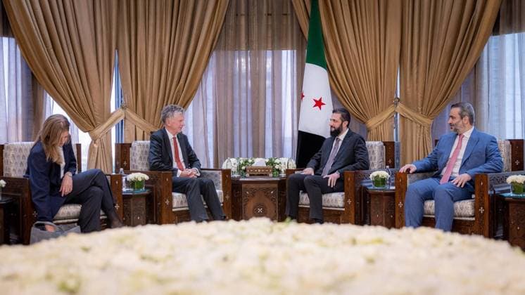 Syrian president meets British national security adviser in Damascus Syrian President Ahmad al-Sharaa meets British National Security Adviser Jonathan Powell, in the presence of Foreign Affairs and Expatriates Minister Asaad al-Shaibani, in Damascus, Syria, on August 8, 2026. Photo by Syrian Presidency apaimages Syria Syria Syrian Arab Republic 080826_Syria_SPO_00(4) Copyright: xapaimagesxSyrianxPresidencyx xapaimagesx