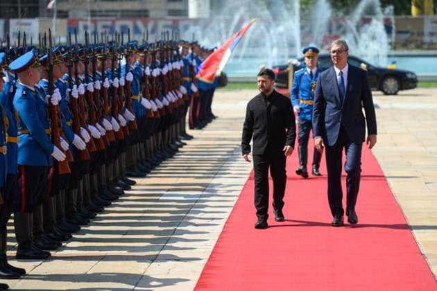 Zelensky meets Serbian president during first official visit to Belgrade Ukrainian President Volodymyr Zelensky meets Serbian President Aleksandar Vucic and other officials during an official visit to Belgrade, Serbia, on August 8, 2026. The visit, Zelensky s first to Serbia, comes as the two countries seek to strengthen bilateral relations and discuss security, economic cooperation, and relations with the European Union. Photo by PRESIDENT OF UKRAINE apaimages Ukraine Ukraine Ukraine 080826_Serbia_UPO_00(9).jpeg Copyright: xapaimagesxPRESIDENTxOFxUKRAINEx xapaimagesx