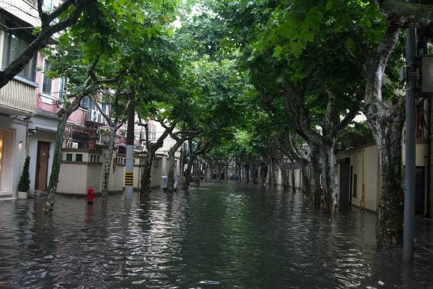 Typhoon Dolphin Arrives To Shanghai Floodwaters are seen in a neighborhood near Changle Road in Shanghai, China, as Typhoon Dolphin approaches the city. shanghai China  Copyright: xYingxTangx originalFilename: tang-typhoond260809_npA8c.jpg