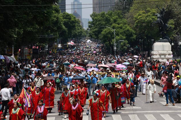 Mexico City marks International Day of the World s Indigenous Peoples MEXICO CITY, MEXICO - AUGUST 09: Participants wearing traditional regional attire perform during the Mega Calenda parade marking the International Day of the World s Indigenous Peoples, on Reforma Avenue, in Mexico City, Mexico on August 09, 2026. ??Hundreds of participants from different indigenous communities in Mexico gathered to celebrate their traditions and commemorate the International Day of the World s Indigenous Peoples, calling for the recognition of their rights, autonomy, and cultural heritage. Daniel Cardenas Anadolu Mexico City Mexico. Editorial use only. Please get in touch for any other usage.  Copyright: x2026xAnadoluxDanielxCardenasx