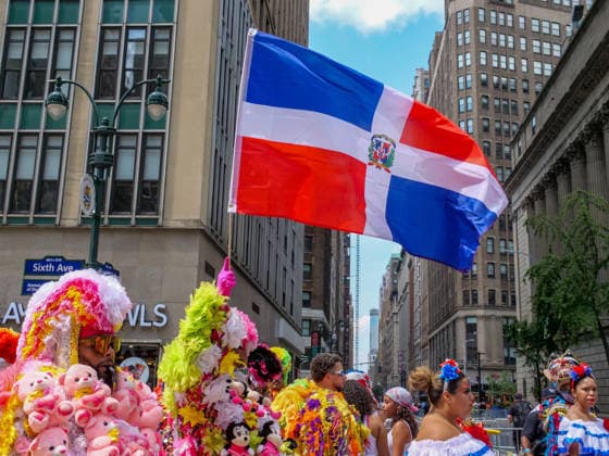 August 9, 2026, New York, New York, USA: Dominican pride on display at the 44th annual Dominican Day Parade on Sixth Avenue..With the theme of Identity and Culture under a blazing sun thousands marched and watched .as merengue, bachata music, colorful floats and traditional dance groups made their way up.the avenue. New York USA  - ZUMAh156 20260809_znp_h156_001 Copyright: xMiloxHessx