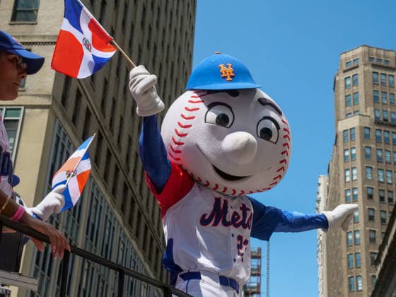 August 9, 2026, New York, New York, USA: Mr. Met along with Dominican pride on display at the 44th annual Dominican Day Parade on Sixth Avenue..With the theme of Identity and Culture under a blazing sun thousands marched and watched .as merengue, bachata music, colorful floats and traditional dance groups made their way up.the avenue. New York USA - ZUMAh156 20260809_znp_h156_010 Copyright: xMiloxHessx