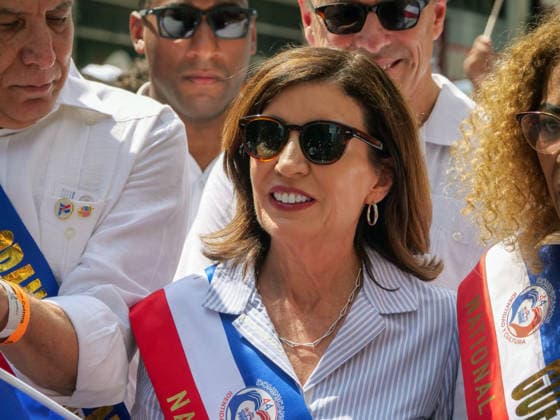 August 9, 2026, New York, New York, USA: NY Governor Kathy Hochul along with Dominican pride on display at the 44th annual Dominican Day Parade on Sixth Avenue..With the theme of Identity and Culture under a blazing sun thousands marched and watched .as merengue, bachata music, colorful floats and traditional dance groups made their way up.the avenue. New York USA - ZUMAh156 20260809_znp_h156_017 Copyright: xMiloxHessx