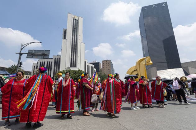 August 9, 2026, Mexico City, Mexico: The Mexico City government held the 17th Mega Calenda 2026, a cultural parade that traveled from the Angel of Independence along Paseo de la Reforma to the citys Zocalo, featuring participants in traditional clothing, dances and music, as part of International Indigenous Peoples Day and the 12th Festival of Indigenous Cultures, Indigenous Peoples and Native Neighborhoods of Mexico City. Mexico City Mexico  - ZUMAl178 20260809_znp_l178_011 Copyright: xCristianxLeyvax