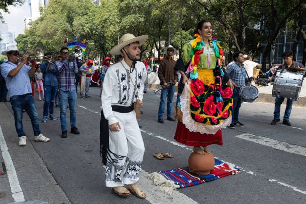 August 9, 2026, Mexico City, Mexico: The Mexico City government held the 17th Mega Calenda 2026, a cultural parade that traveled from the Angel of Independence along Paseo de la Reforma to the citys Zocalo, featuring participants in traditional clothing, dances and music, as part of International Indigenous Peoples Day and the 12th Festival of Indigenous Cultures, Indigenous Peoples and Native Neighborhoods of Mexico City. Mexico City Mexico - ZUMAl178 20260809_znp_l178_006 Copyright: xCristianxLeyvax