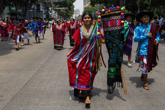 August 9, 2026, Mexico City, Mexico: The Mexico City government held the 17th Mega Calenda 2026, a cultural parade that traveled from the Angel of Independence along Paseo de la Reforma to the citys Zocalo, featuring participants in traditional clothing, dances and music, as part of International Indigenous Peoples Day and the 12th Festival of Indigenous Cultures, Indigenous Peoples and Native Neighborhoods of Mexico City. Mexico City Mexico - ZUMAl178 20260809_znp_l178_020 Copyright: xCristianxLeyvax