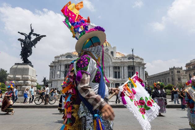 August 9, 2026, Mexico City, Mexico: The Mexico City government held the 17th Mega Calenda 2026, a cultural parade that traveled from the Angel of Independence along Paseo de la Reforma to the citys Zocalo, featuring participants in traditional clothing, dances and music, as part of International Indigenous Peoples Day and the 12th Festival of Indigenous Cultures, Indigenous Peoples and Native Neighborhoods of Mexico City. Mexico City Mexico - ZUMAl178 20260809_znp_l178_024 Copyright: xCristianxLeyvax