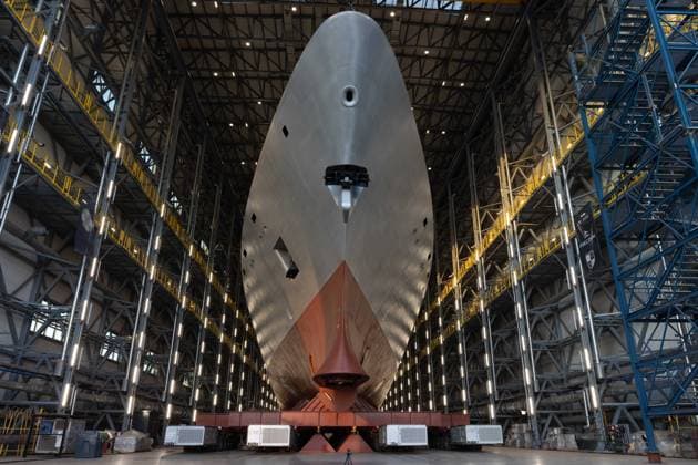 August 9, 2026, Gdynia, Poland: Polish Navy frigate ORP Wicher, the first of three multi-role frigates built under the Miecznik programme, awaits a ceremonial rollout for members of the media at PGZ Stocznia Wojenna in Gdynia Gdynia Poland  - ZUMAl194 20260809_zip_l194_008 Copyright: xMarekxLadzinskix