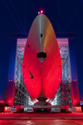 August 9, 2026, Gdynia, Poland: The Wicher frigate, the first of three vessels built under the Miecznik programme, during a ceremonial roll out from the shipbuilding hall at PGZ Stocznia Wojenna in Gdynia. Gdynia Poland - ZUMAl194 20260809_zip_l194_002 Copyright: xMarekxLadzinskix