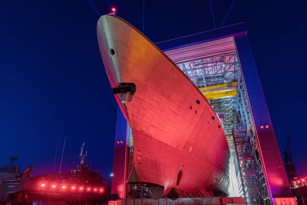 August 9, 2026, Gdynia, Poland: The Wicher frigate, the first of three vessels built under the Miecznik programme, during a ceremonial roll out from the shipbuilding hall at PGZ Stocznia Wojenna in Gdynia. Gdynia Poland - ZUMAl194 20260809_zip_l194_005 Copyright: xMarekxLadzinskix