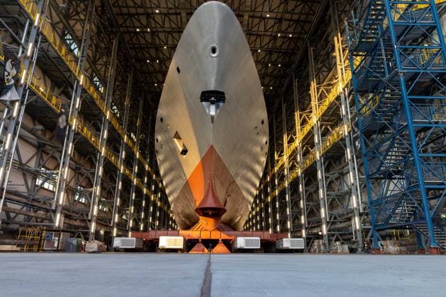 August 9, 2026, Gdynia, Poland: Polish Navy frigate ORP Wicher, the first of three multi-role frigates built under the Miecznik programme, awaits a ceremonial rollout for members of the media at PGZ Stocznia Wojenna in Gdynia Gdynia Poland - ZUMAl194 20260809_zip_l194_009 Copyright: xMarekxLadzinskix