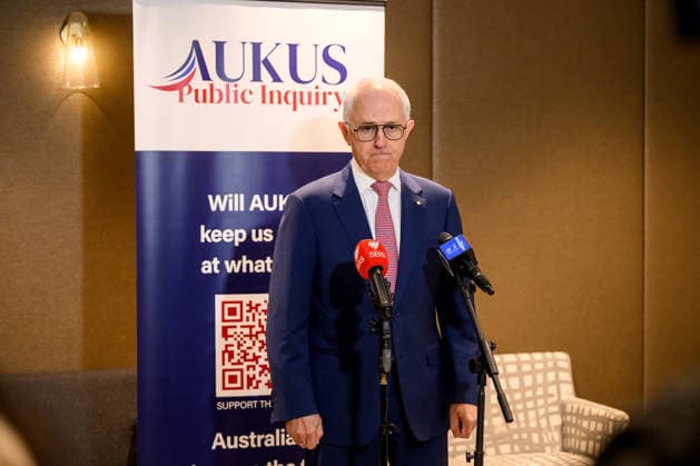 AUKUS PUBLIC INQUIRY, Former Prime Minister Malcom Turnbull speaks to the media during a press conference at the AUKUS public inquiry at NSW Parliament House in Sydney, Monday, August 10, 2026. ( NO ARCHIVING SYDNEY NEW SOUTH WALES AUSTRALIA  Copyright: xBIANCAxDExMARCHIx 20260810174391973829