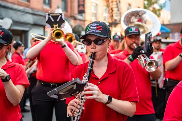 August 9, 2026, Boston, Massachusetts, USA: Bands play as patrons carry the image of the Madonna Della Cava during the Feast of the Madonna Della Cava in the North End of Boston, Massachusetts on August 9, 2026. Boston USA  - ZUMAp158 20260809_aap_p158_013 Copyright: xJosephxPreziosox