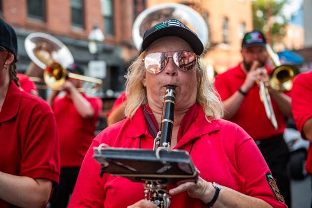 August 9, 2026, Boston, Massachusetts, USA: Bands play as patrons carry the image of the Madonna Della Cava during the Feast of the Madonna Della Cava in the North End of Boston, Massachusetts on August 9, 2026. Boston USA  - ZUMAp158 20260809_aap_p158_024 Copyright: xJosephxPreziosox