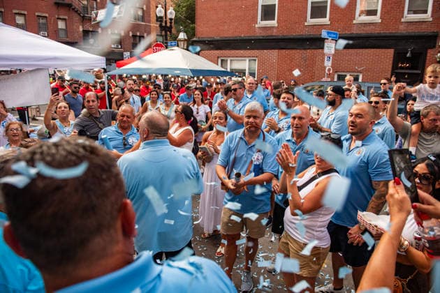 August 9, 2026, Boston, Massachusetts, USA: Patrons celebrate in the street as the image of the saint is returned to its home during the Feast of the Madonna Della Cava in the North End of Boston, Massachusetts on August 9, 2026. Boston USA  - ZUMAp158 20260809_aap_p158_029 Copyright: xJosephxPreziosox