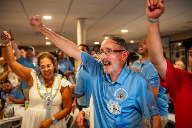 August 9, 2026, Boston, Massachusetts, USA: Patrons dance inside the FishermanÃ¢â‚¬â ¢s club during the Feast of the Madonna Della Cava in the North End of Boston, Massachusetts on August 9, 2026. Boston USA - ZUMAp158 20260809_aap_p158_017 Copyright: xJosephxPreziosox