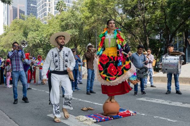August 9, 2026, Mexico City, Mexico: MEXICO Mexico City, MEXICO Ã¢â‚¬ AUGUST 9, 2026: Participants wearing traditional clothing dance and march during the 17th Mega Calenda cultural parade from the Angel of Independence to the Zocalo in Mexico City, August 9, 2026. Organized by the Mexico City government, the event commemorates the International Day of the World s Indigenous Peoples and is part of the 12th Festival of Indigenous Cultures, Indigenous Peoples, and Native Neighborhoods of Mexico City. Mexico City Mexico  - ZUMAq101 20260809_zna_q101_158 Copyright: xCristianxLeyvax