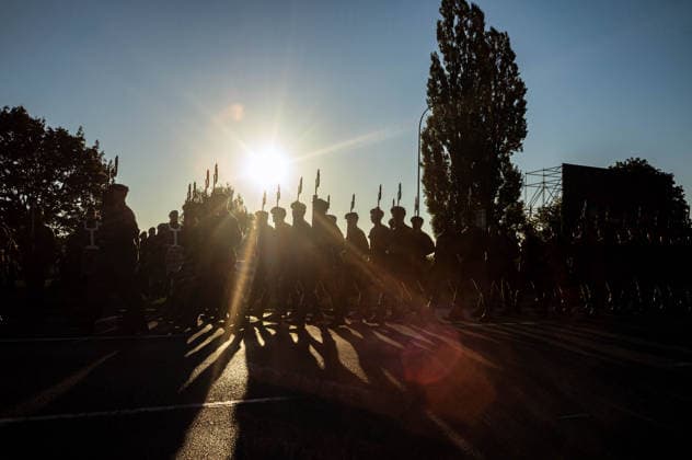 August 9, 2026, Warsaw, Mazovia, Poland: Polish troops march along the riverside as the sun rises over Warsaw. Early in the morning of 9th August, Poland s armed forces, and those of allies stationed in the country, take part in a rehearsal in preparation for a parade on National Armed Forces Day on the 15th August. Soldiers muster as the sun rises over the Vistula River and march past grandstands prepared for dignitaries. The soldiers were followed by mechanised divisions travelling in tanks and a variety of armoured vehicles. Afterwards, Secretary of State in the Ministry of Defence, Pawel Bejda addresses a post-rehearsal press conference, where he is accompanied by the Chief of the General Staff of the Polish Armed Forces, General Wiesla  - ZUMAs197 20260809_aaa_s197_065 Copyright: xNeilxMiltonx