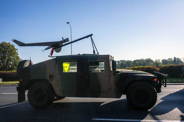 August 9, 2026, Warsaw, Mazovia, Poland: An unmanned aerial vehicle is carried on an armoured truck during the parade rehearsal. Early in the morning of 9th August, Poland s armed forces, and those of allies stationed in the country, take part in a rehearsal in preparation for a parade on National Armed Forces Day on the 15th August. Soldiers muster as the sun rises over the Vistula River and march past grandstands prepared for dignitaries. The soldiers were followed by mechanised divisions travelling in tanks and a variety of armoured vehicles. Afterwards, Secretary of State in the Ministry of Defence, Pawel Bejda addresses a post-rehearsal press conference, where he is accompanied by the Chief of the General Staff of the Polish Armed Forc - ZUMAs197 20260809_aaa_s197_095 Copyright: xNeilxMiltonx