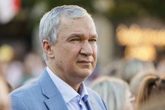 August 9, 2026, Warsaw, Poland: Pavel Latushka, a Belarusian opposition politician, takes part in an evening rally marking the sixth anniversary of the August 2020 presidential election in Belarus. An evening gathering marking the sixth anniversary of the August 2020 presidential election in Belarus was held near the Nicolaus Copernicus Monument in central Warsaw, bringing together leaders of Belarusian democratic forces, public figures and activists, as well as several hundred participants. Warsaw Poland  - ZUMAs197 20260809_aaa_s197_108 Copyright: xVolhaxShukailax