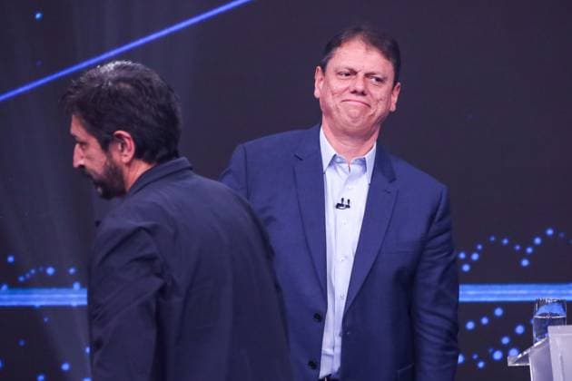 Fernando Haddad and Tarcisio de Freitas face off in the first Band debate. Sao Paulo, SP. 09.08.2026 - Debate-SP - Current governor and candidate for re-election to the government of Sao Paulo, Tarcisio de Freitas, during the first election debate promoted by TV Bandeirantes, in the station s studio, in the Morumbi neighborhood, south of Sao Paulo, on the evening of Sunday, August 9, 2026.(Foto: Marina Uezima Brazil Photo Press Brazil Photo Press) INTERNATIONAL Sao Paulo Sao Paulo Brasil Copyright: xMarinaxUezimax