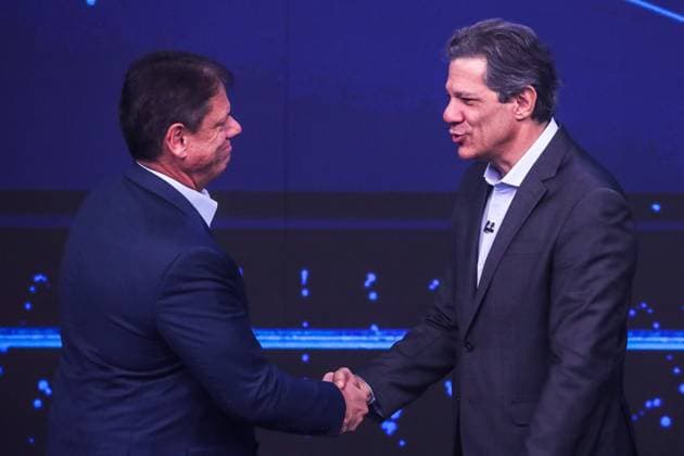 Fernando Haddad and Tarcisio de Freitas face off in the first Band debate. Sao Paulo, SP. 09.08.2026 - Debate-SP - PT candidate for governor of Sao Paulo, Fernando Haddad, and the current governor and Republican candidate for re-election, Tarcisio de Freitas, participate in the first election debate promoted by TV Bandeirantes, at the station s studio, in the Morumbi neighborhood, south of Sao Paulo, on the evening of Sunday, August 9, 2026.(Foto: Marina Uezima Brazil Photo Press Brazil Photo Press) INTERNATIONAL Sao Paulo Sao Paulo Brasil Copyright: xMarinaxUezimax